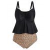Plus Size Leopard Print Swimsuit Cinched Ruched High Waist Ruffle Modest Tankini Swimwear - multicolor XL