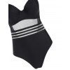 Plus Size One-piece Swimsuit Striped Underwire Push Up Plunging Neck Mesh Black Swimwear - BLACK L