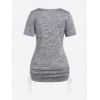Plus Size Space Dye Cutout Cinched Knitted T Shirt - LIGHT GRAY 4X | US 26-28