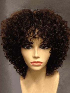 Trendy Curly Short Wig Full Bang Solid Color Heat Resistance Synthetic Hair