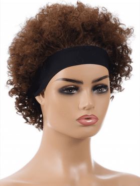 Afro Curly Short Wig With Sporty Headband Solid Color Heat Resistance Synthetic Hair