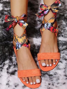 Summer Sandals Bohemian Lace Up Flat Slide Trendy Beach Shoes