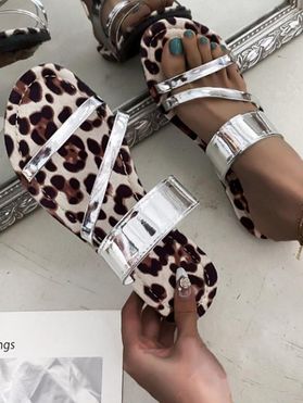 Leopard Print Sandals Slip On Vamp Flat Slide Trendy Summer Beach Shoes