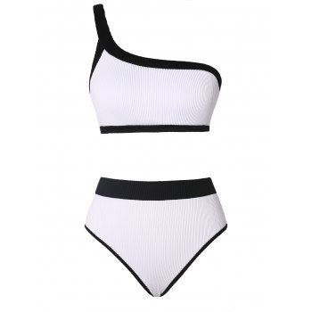 

High Leg Ribbed Monochrome Bikini Swimwear, White
