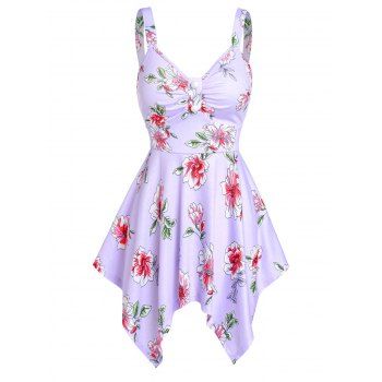 

Flower Print Ruched Handkerchief Tank Top, Light purple