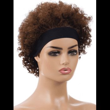 

Afro Curly Short Wig With Sporty Headband Solid Color Heat Resistance Synthetic Hair, Coffee