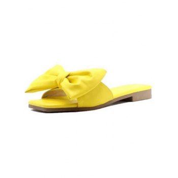 

Square Toe Solid Color Bowknot Flat Slides Trendy Sandals, Yellow