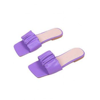 

Trendy Square Toe Sandals Ruched Flat Slide Summer Beach Shoes, Purple