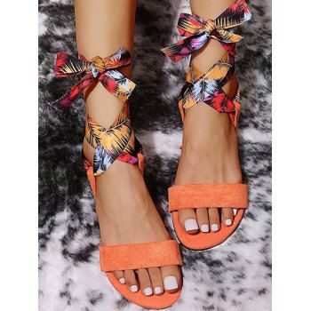 

Summer Sandals Bohemian Lace Up Flat Slide Trendy Beach Shoes, Orange