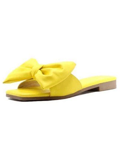Square Toe Solid Color Bowknot Flat Slides Trendy Sandals - YELLOW EU 40