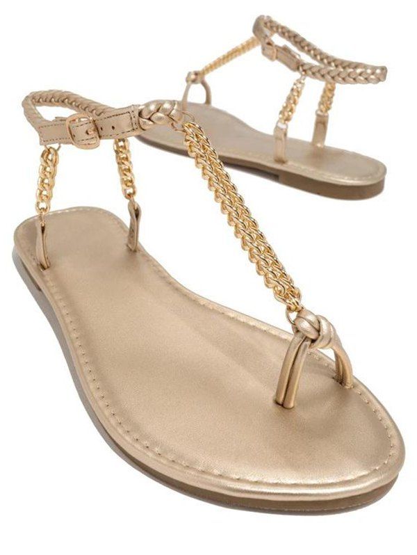 Trendy Chain Toe Ring Sandals Flat Slide Slip-on Summer Beach Shoes - GOLDEN EU 41