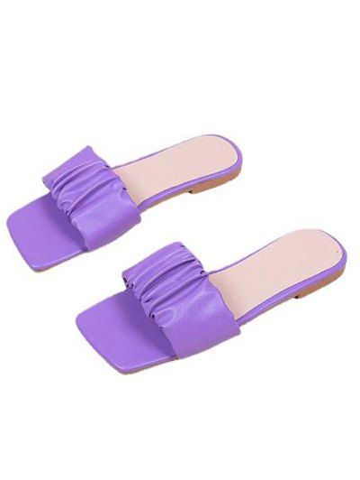 Trendy Square Toe Sandals Ruched Flat Slide Summer Beach Shoes - PURPLE EU 41