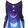 Midi Casual Sundress Star Sun Moon Galaxy Print Lace Up High Waist Sleeveless A Line Summer Dress - multicolor XXL