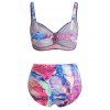 Plus Size Tummy Control Bikini Swimsuit Tie Dye Print Ruched Cinched Summer Beach Swimwear - multicolor XL
