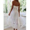 Garden Party Dress Fresh Style Midi Vacation Dress Off the Shoulder Ruffle Bowtie Ruched Lace Insert Hollow Out Tiered Summer Dress - WHITE XL