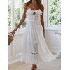 Garden Party Dress Fresh Style Midi Vacation Dress Off the Shoulder Ruffle Bowtie Ruched Lace Insert Hollow Out Tiered Summer Dress - WHITE L