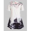 Plus Size Floral Ink Print Short Sleeve Tunic T-shirt - WHITE 3X