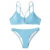 Summer Beach Bikini Swimsuit Solid Color Cut Out Open Back High Cut Swimwear - BLUE L