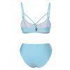 Summer Beach Bikini Swimsuit Solid Color Cut Out Open Back High Cut Swimwear - BLUE L