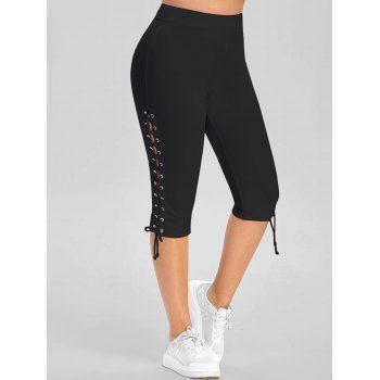 

Plus Size Lace Up Eyelet Capri Leggings, Black