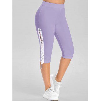 

Plus Size Lace Up Eyelet Capri Leggings, Purple