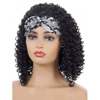 

Trendy Solid Color Deep Curly Wig With Twisted Animal Print Headband Heat Resistance Synthetic Medium Hair, Black