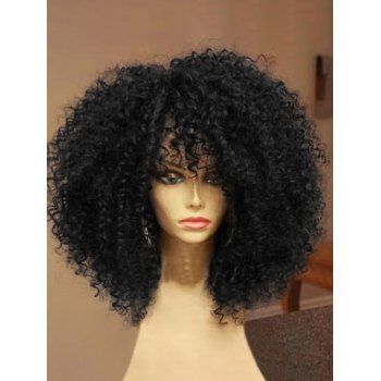 

Trendy Afro Curly Wig Full Bang Solid Color Heat Resistance Synthetic Medium Hair, Black