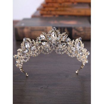 

Women Birthday Tiaras Hollow Out Floral-shaped Rhinestone Artificial Crystal Wedding Prom Bride Princess Crown, Golden