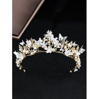 Wedding Tiaras Flower Hollow Out Butterfly Faux Pearl Rhinestone Prom Party Bride Princess Crown