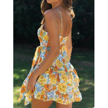 Bohemian Mini Dress Allover Floral Print Belted Sleeveless High Waist A Line Summer Layered Dress