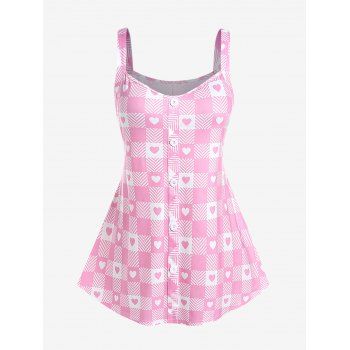 

Plus Size Heart Print Colorblock Tank Top, Light pink