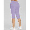 Plus Size Colorblock Square Ring Longline T Shirt and Lace Up Eyelet Capri Leggings Summer Casual Outfit - PURPLE L