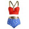 Vacation Star Print Bikini Swimsuit Cut Out Crisscross Ringer High Waist Bottom Tummy Control Swimwear - RED XL