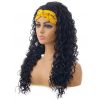 Solid Color Curly Long Wig With Twisted Floral Print Headband Trendy Heat Resistance Synthetic Hair - BLACK 