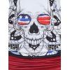 Contrast Colorblock Twofer T Shirt Skull Floral American Flag Print Ruched Cinched Summer Casual Tee - BLACK XL