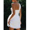 Summer Mini Dress Solid Color Knotted One Shoulder Tied Surplice Textured A Line Vacation Dress - WHITE XL