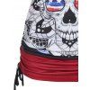 T-shirt d'Eté Décontracté à Imprimé Drapeau Américain Crâne en Blocs de Couleurs à Volants - Noir XXXL