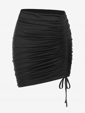 Plus Size Ruched Cinched Solid Mini Bodycon Skirt