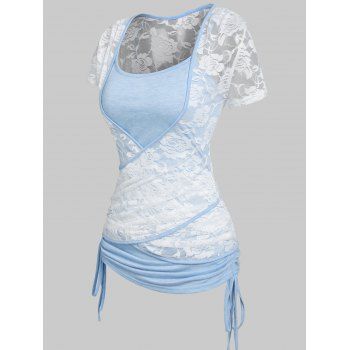 

Lace Sheer Crossover Top and Cinched Cami Top Set, Light blue