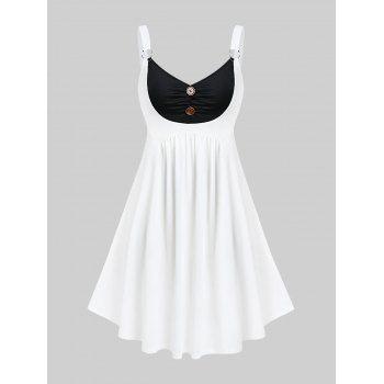 

Plus Size Colorblock Dress with Buttons, White