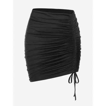 

Plus Size Ruched Cinched Solid Mini Bodycon Skirt, Black