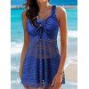 Modest Sheer Swimsuit Laser Cut Out Solid Color Cinched Dual Strap Boyshorts Tankini Swimwear