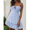 Garden Party Dress Mini Vacation Dress Solid Color Bowknot Cut Out Ruffle Ruched Hollow Out Lace Insert A Line Summer Dress - LIGHT BLUE XL