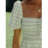Garden Party Dress Fresh Style Midi Vacation Milkmaid Dress Plaid Print Ruched Bowtie Tiered Puff Sleeve Summer Vacation A Line Dress - GREEN L