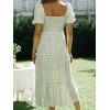 Garden Party Dress Fresh Style Midi Vacation Milkmaid Dress Plaid Print Ruched Bowtie Tiered Puff Sleeve Summer Vacation A Line Dress - GREEN L
