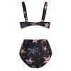 Vacation American Flag Print Monikini Star Striped Plunging Neck O Ring Cut Out One-piece Swimsuit - BLACK XL