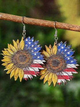 Ethnic Drop Earrings Sunflower American Flag Star Striped Pattern Patriotic Summer Earrings