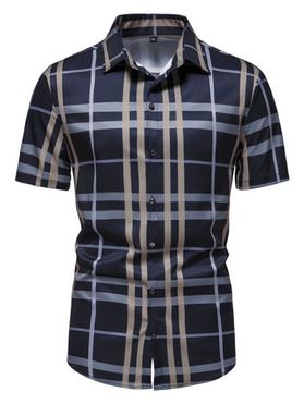 Vintage Shirt Plaid Print Turn Down Collar Short Sleeve Summer Casual Button Up Shirt