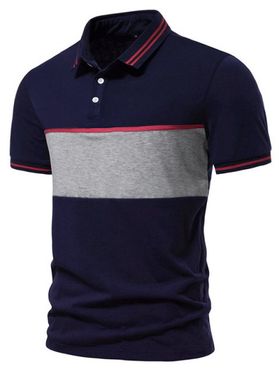 Contrast Colorblock T Shirt Striped Print Half Button Turn Down Collar Short Sleeve Summer Casual Tee