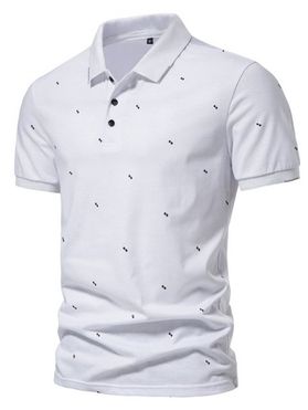 Geometric Print T Shirt Turn Down Collar Half Button Short Sleeve Summer Casual Tee